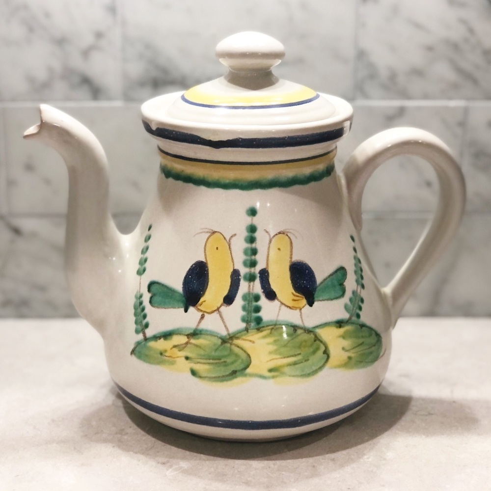 Vintage Hand Painted Bird Italian Pottery Pitcher